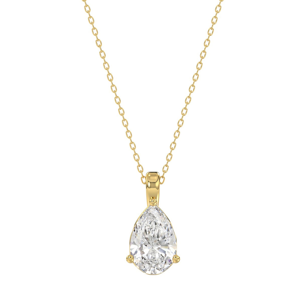 LADIES SOLITAIRE PENDANT WITH CHAIN 1CT PEAR DIAMOND 14K YELLOW GOLD