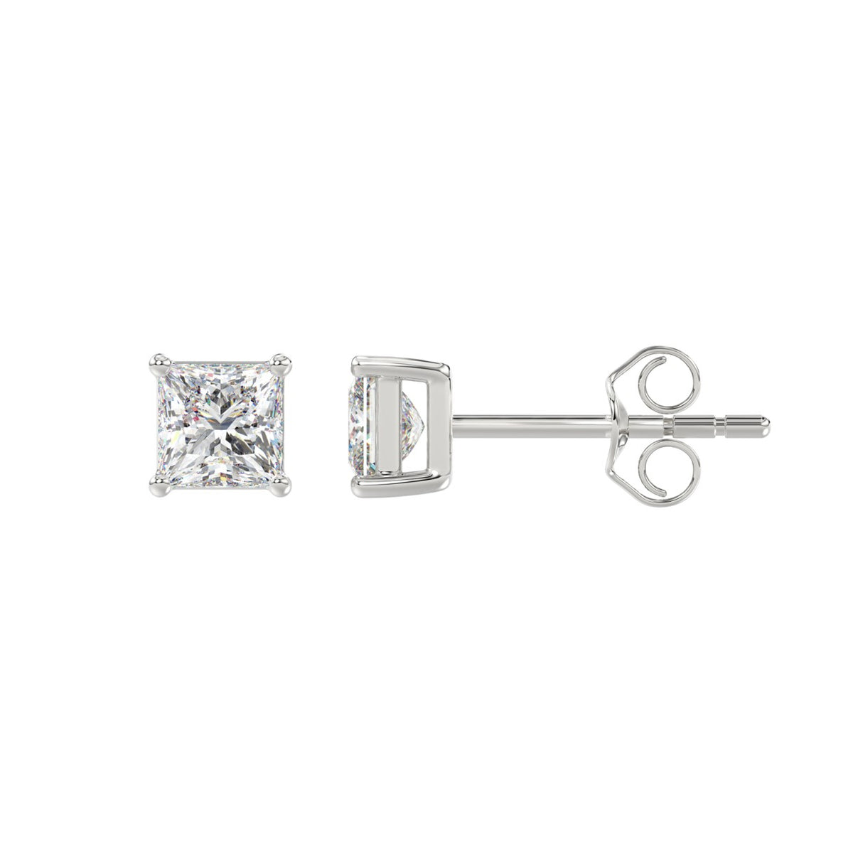 LADIES SOLITAIRE EARRINGS 1CT PRINCESS DIAMOND 14K WHITE GOLD