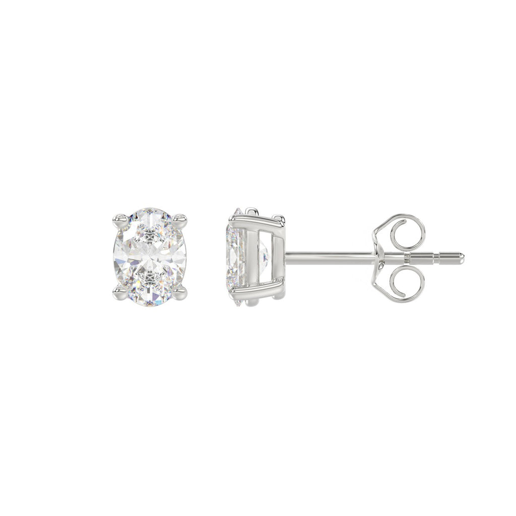 LADIES SOLITAIRE EARRINGS 1CT OVAL DIAMOND 14K WHITE GOLD