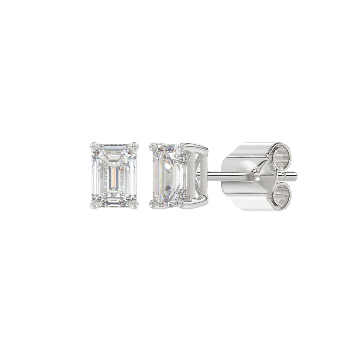 LADIES SOLITAIRE EARRINGS 1CT EMERALD DIAMOND 14K WHITE GOLD