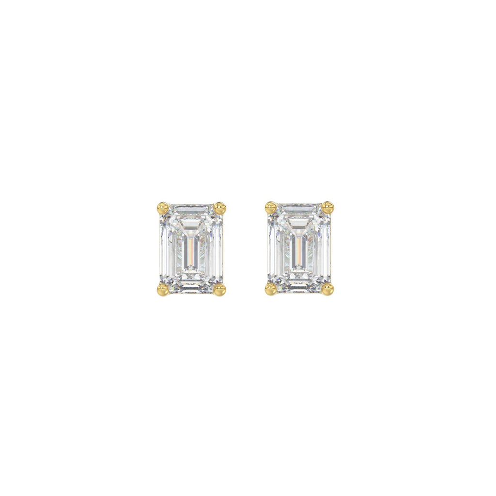LADIES SOLITAIRE EARRINGS 1CT EMERALD DIAMOND 14K YELLOW GOLD