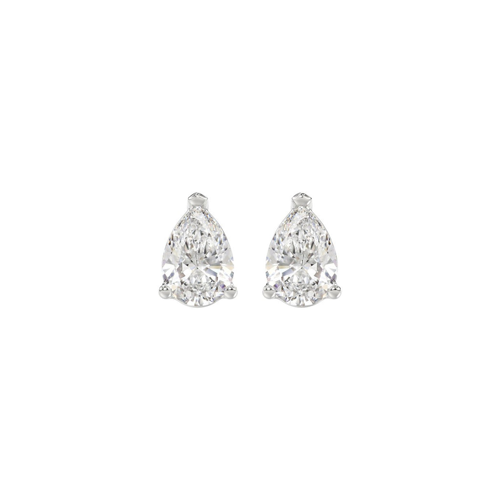 LADIES SOLITAIRE EARRINGS 1CT PEAR DIAMOND 14K WHITE GOLD