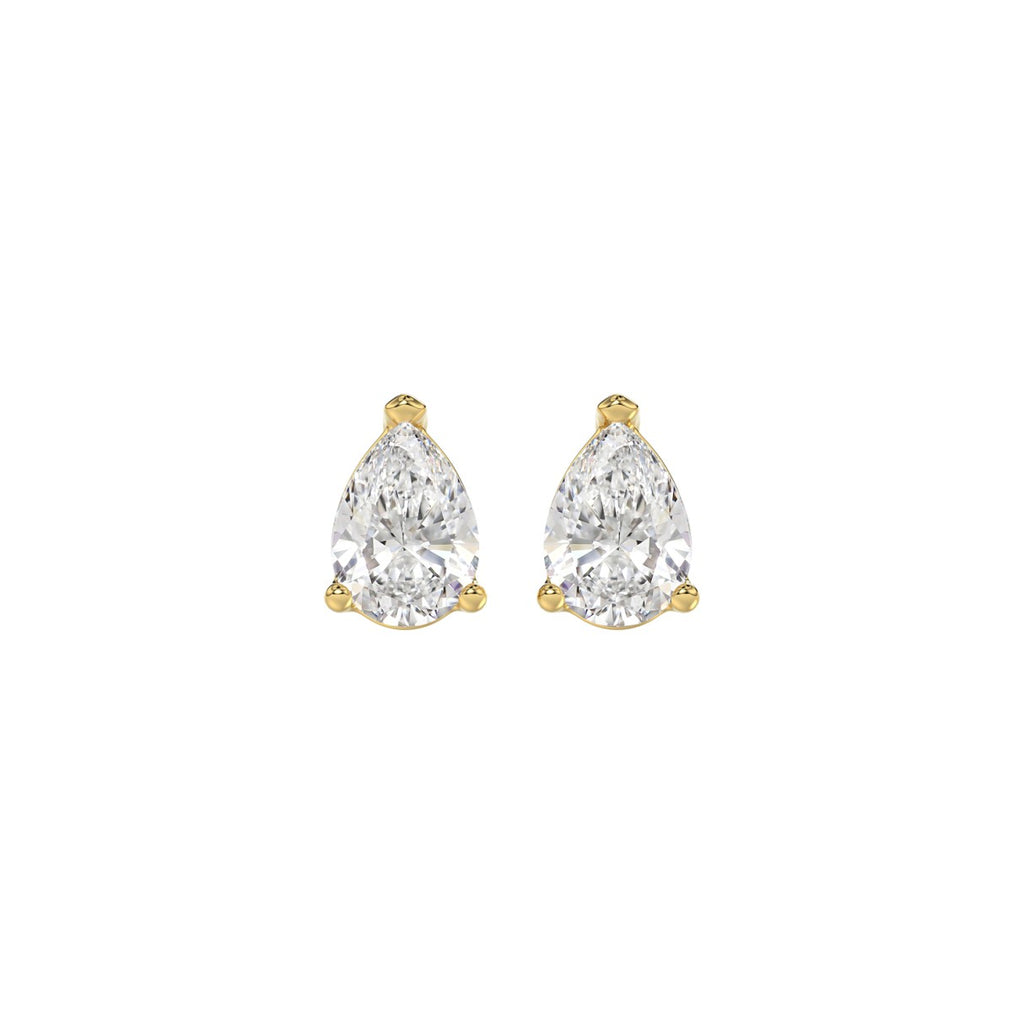 LADIES SOLITAIRE EARRINGS 1CT PEAR DIAMOND 14K YELLOW GOLD