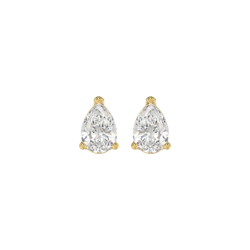 LADIES SOLITAIRE EARRINGS 1CT PEAR DIAMOND 14K YELLOW GOLD