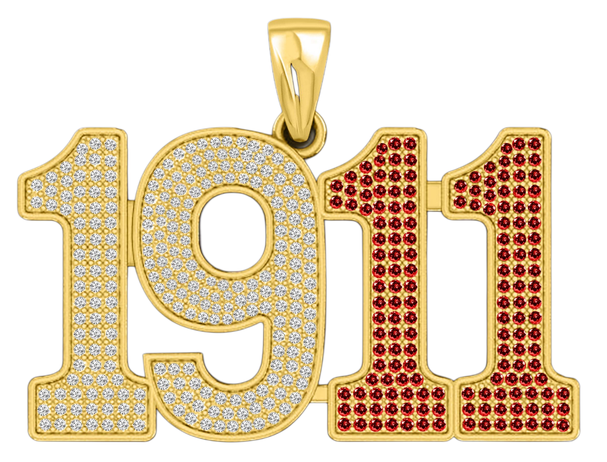 Limited Edition- 1911 Pendant- Solid Gold with Diamonds and Red Gemstones