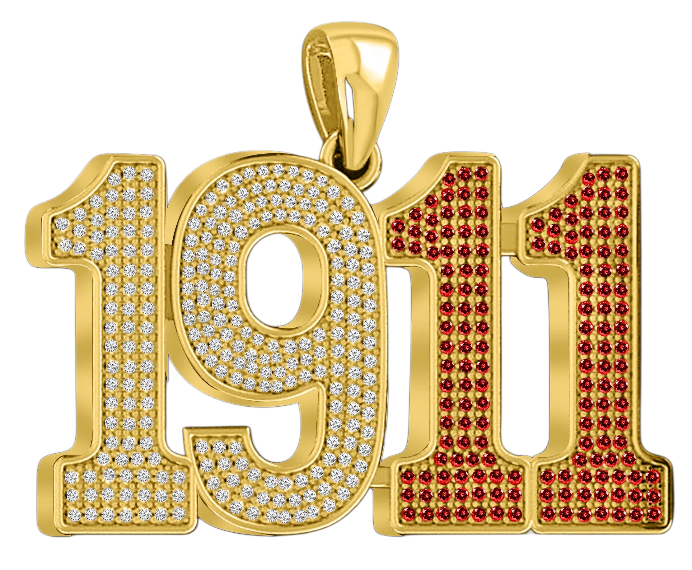 Limited Edition- 1911 Pendant- Solid Gold with Diamonds and Red Gemstones