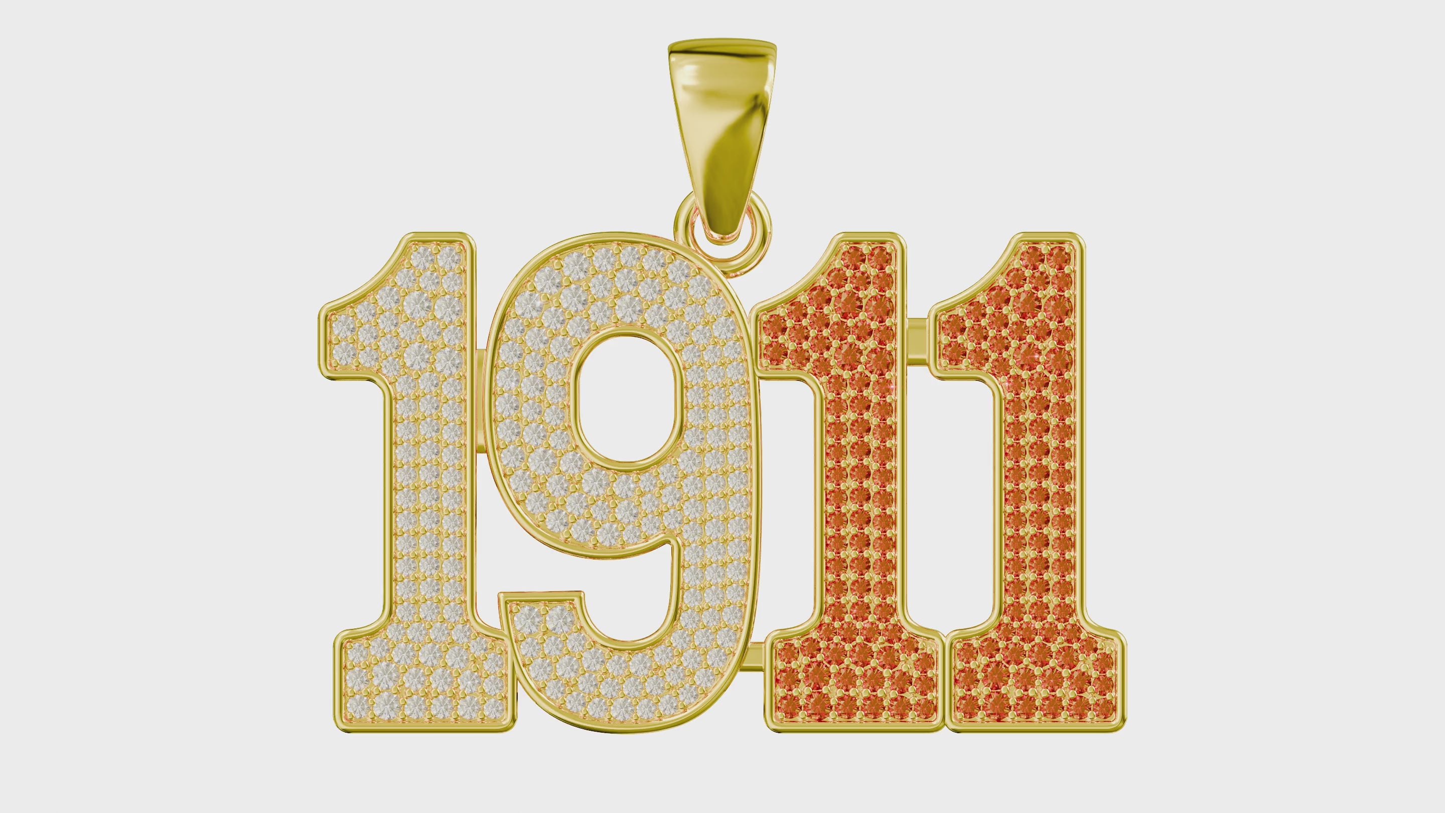 Limited Edition- 1911 Pendant- Solid Gold with Diamonds and Red Gemstones